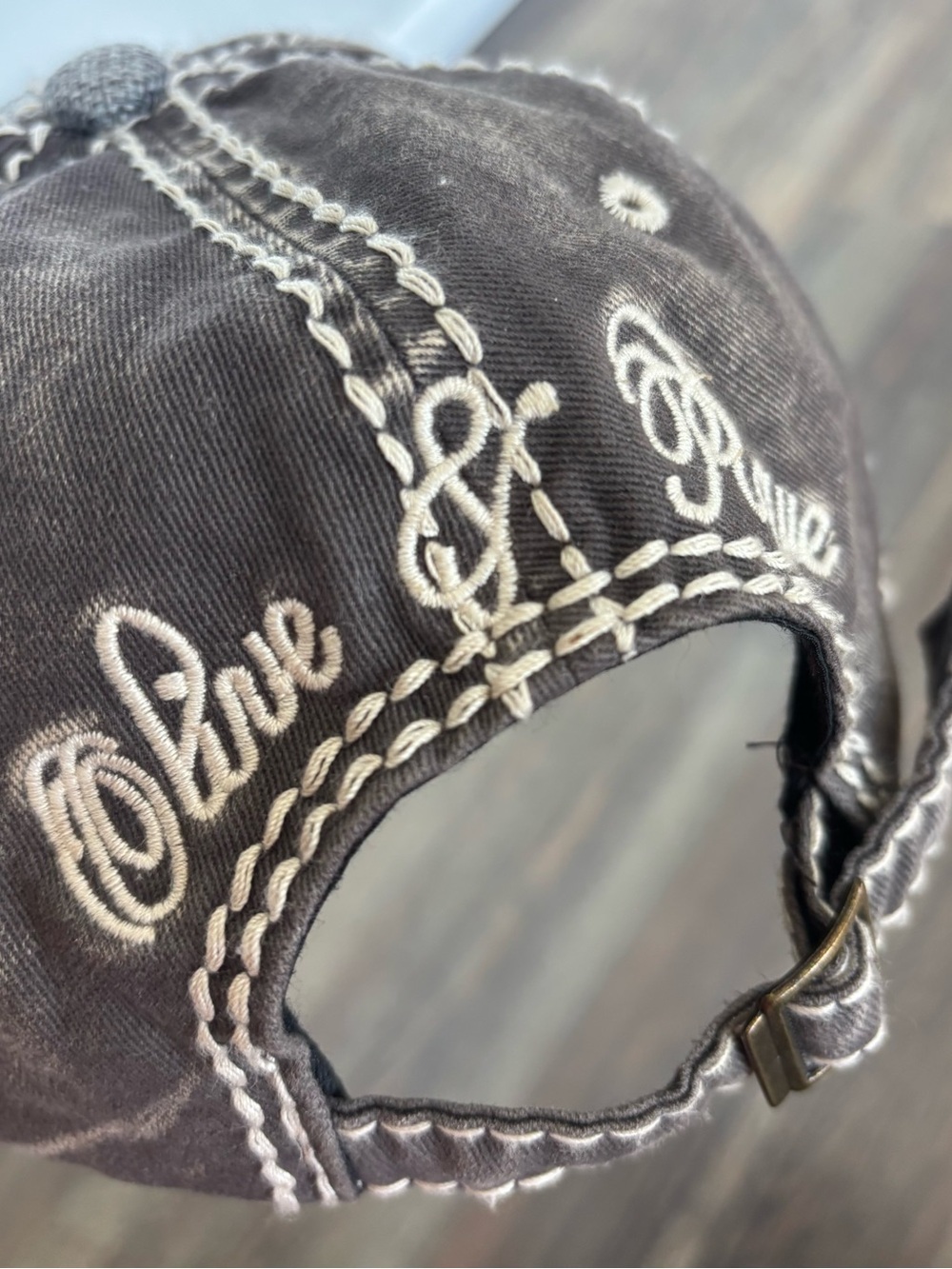 Olive & Pique Rhinestone Flower Baseball Cap Hat Washed Gray Embroidered *Read - Picture 10 of 11